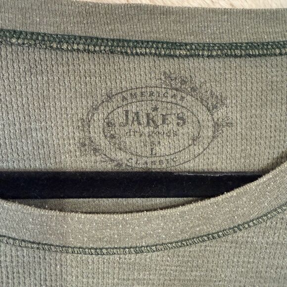 Jake’s Sage Green Rhinestones Long Sleeve L Thermal Shirt Y2K Grunge Made In USA - Picture 2 of 12